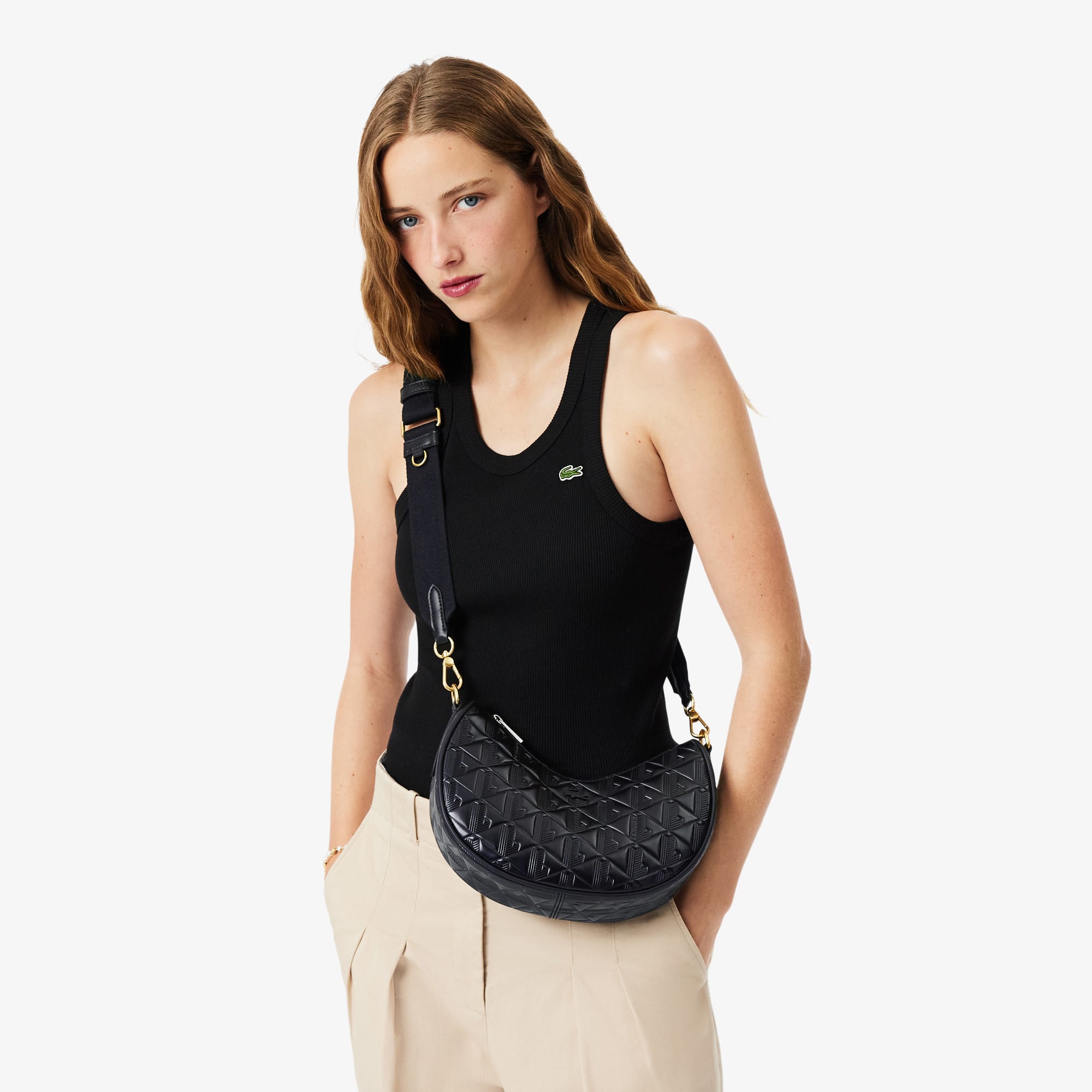 Bolsa Meia Lua de Couro Lacoste Maheki com Alça Ajustável