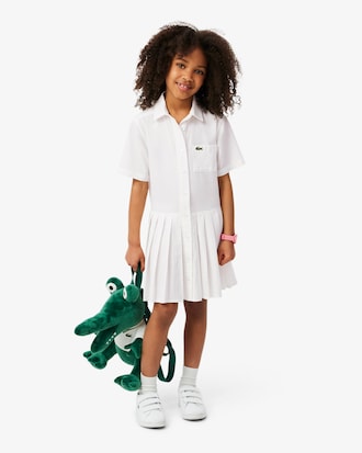 Vestido-Camisa com Saia Plissada em Popeline
