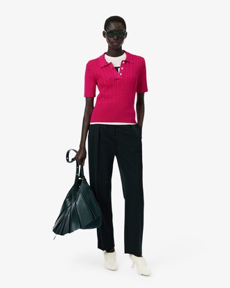 Su&eacute;ter com Gola Polo e Malha Tran&ccedil;ada