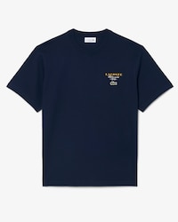 Camiseta de Jersey com Estampa de T&ecirc;nis e Detalhe de Escudo Bordado