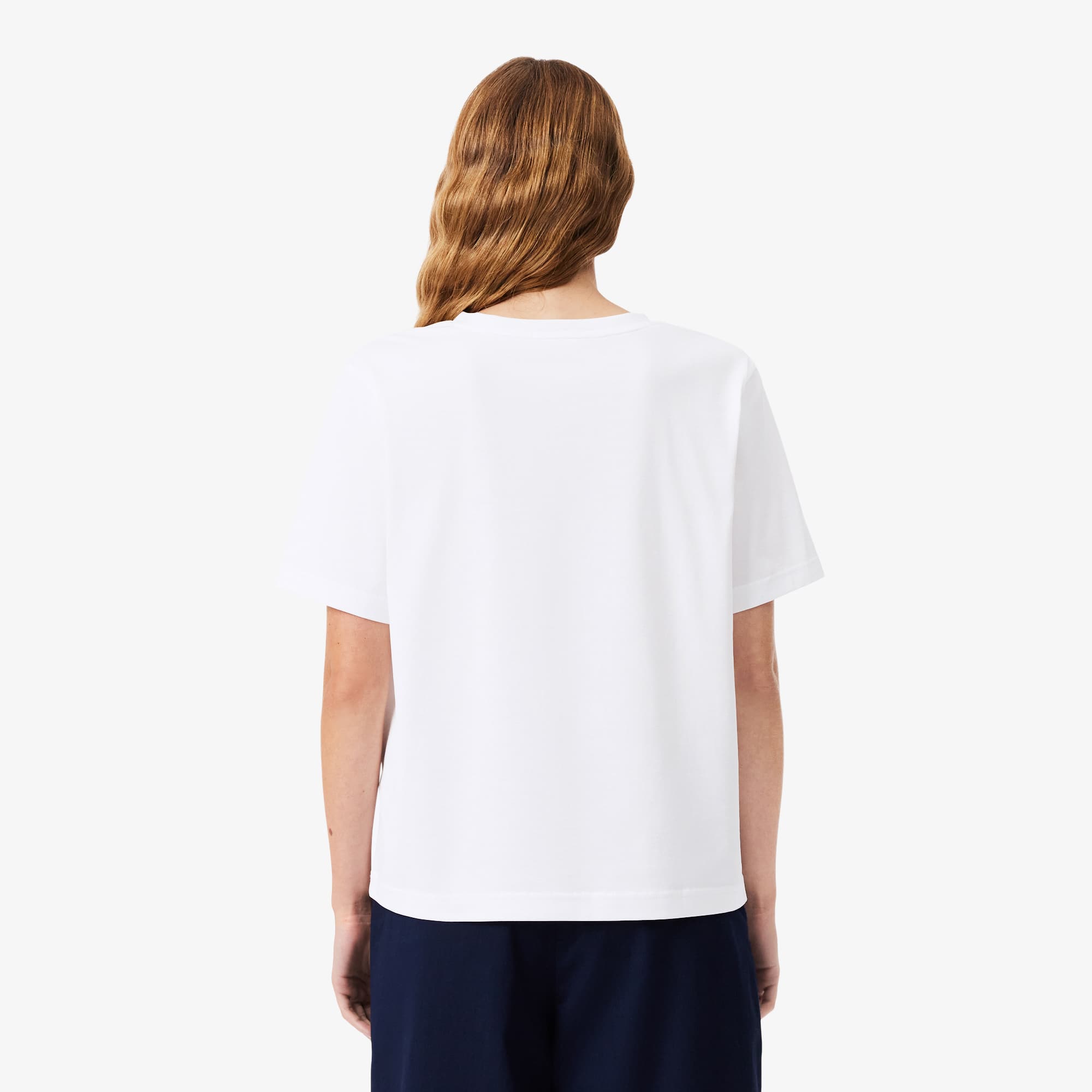 Camiseta Gola V Lacoste Algodão Caimento Relaxado Feminina