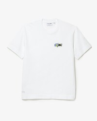 Camiseta masculina Lacoste Holiday Relaxed Fit com emblema efeito quadrinhos