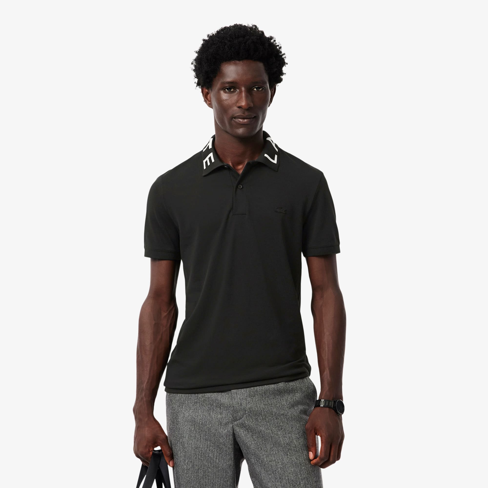 Lu. Puff Jacquard Shirts / Black ルミカ Camisa Lacoste Polo Branded em Malha Jacquard