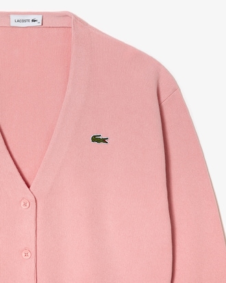 Cardigã feminino Lacoste em algodão orgânico com decote em V