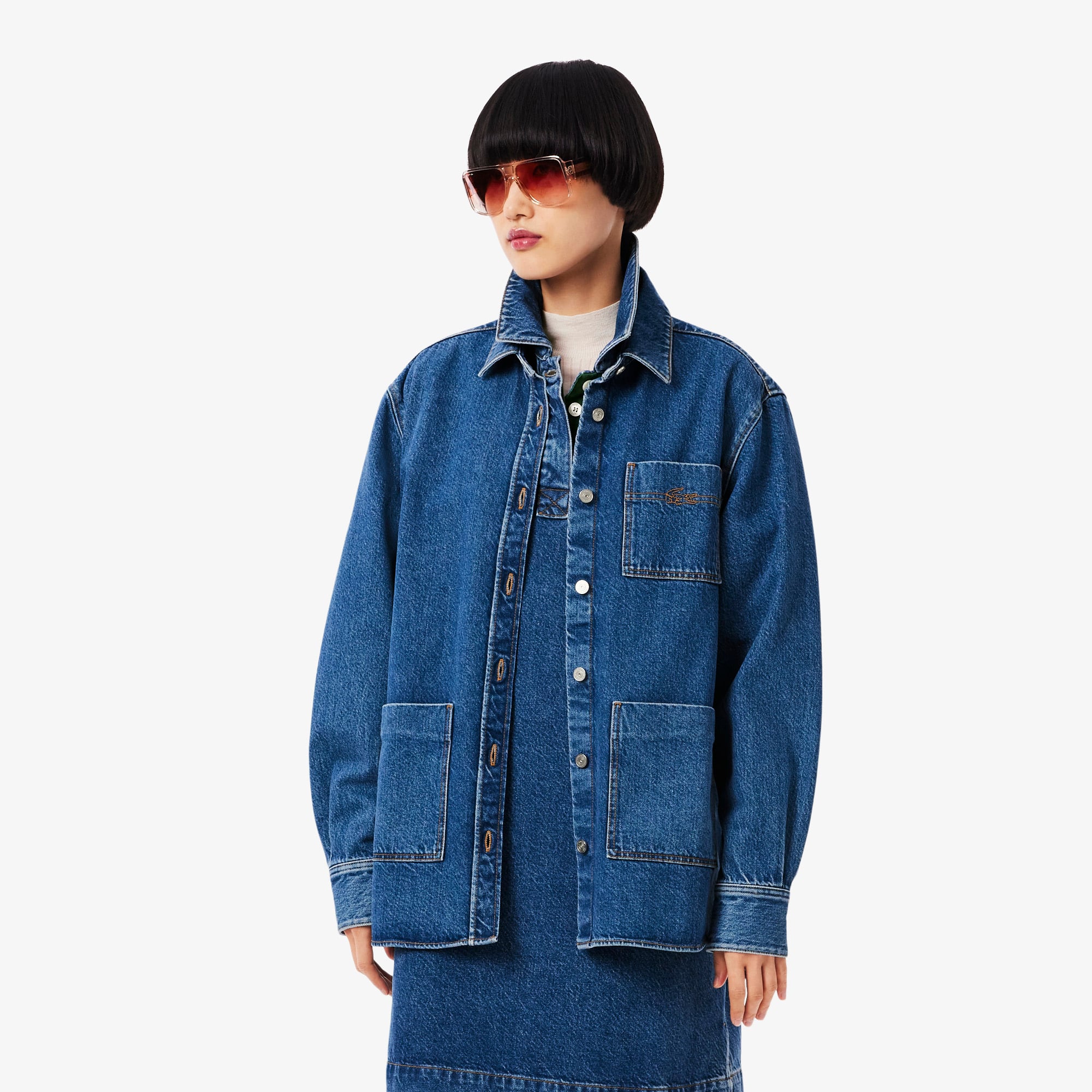 Camisa Oversized Feminina Lacoste Overshirt em Denim e Bolsos