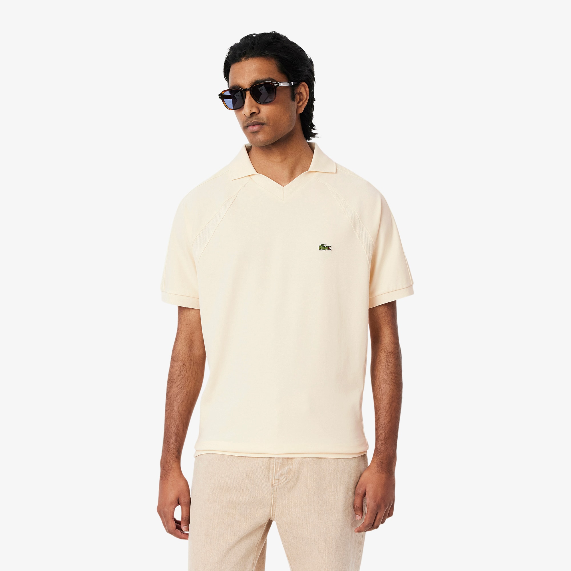 Camisa Polo Bordada com Placa em Piqué Texturizado Lacoste
