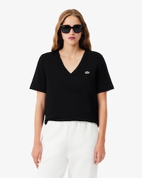 Camiseta de Algod&atilde;o com Gola V e Caimento Relaxado