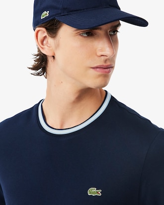 Camiseta de Algod&atilde;o com Colarinho Canelado com Caimento Regular