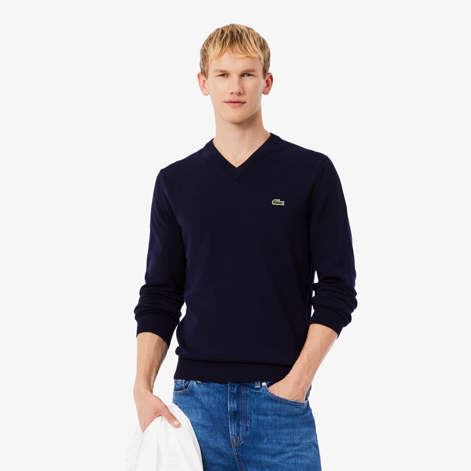 Suéter Masculino Gola V em Algodão Orgânico Lacoste Suéter Masculino Gola V em Algodão Orgânico Lacoste
