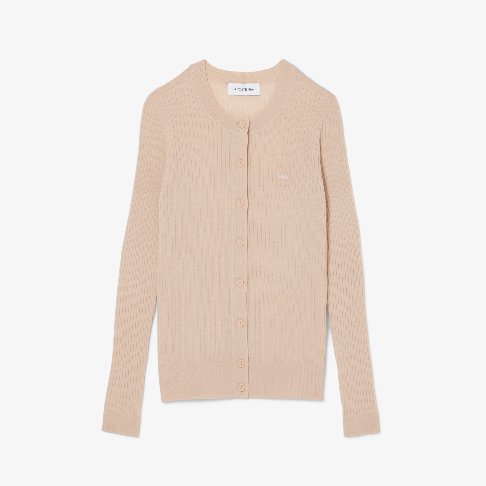 LAO Cardigan Lacoste de Lã Merino Canelada Sem Costura e Botões