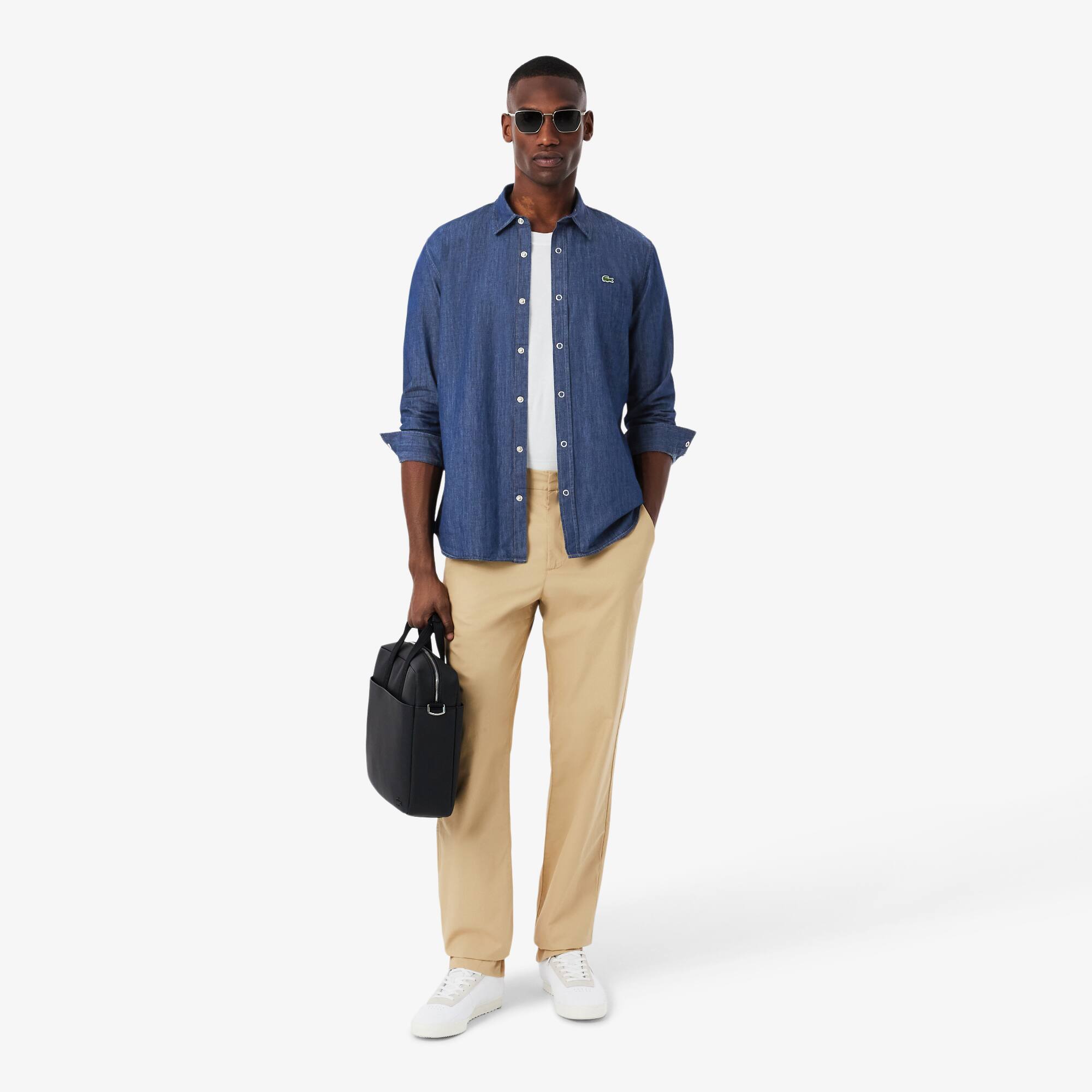 Camisa Casual Chique Lacoste em Denim Leve e Pesponto