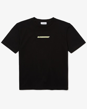 Camiseta feminina Lacoste em j&eacute;rsei com estampa contrastante