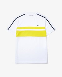 Camiseta masculina Lacoste SPORT Tennis em dois materiais respir&aacute;veis com listras