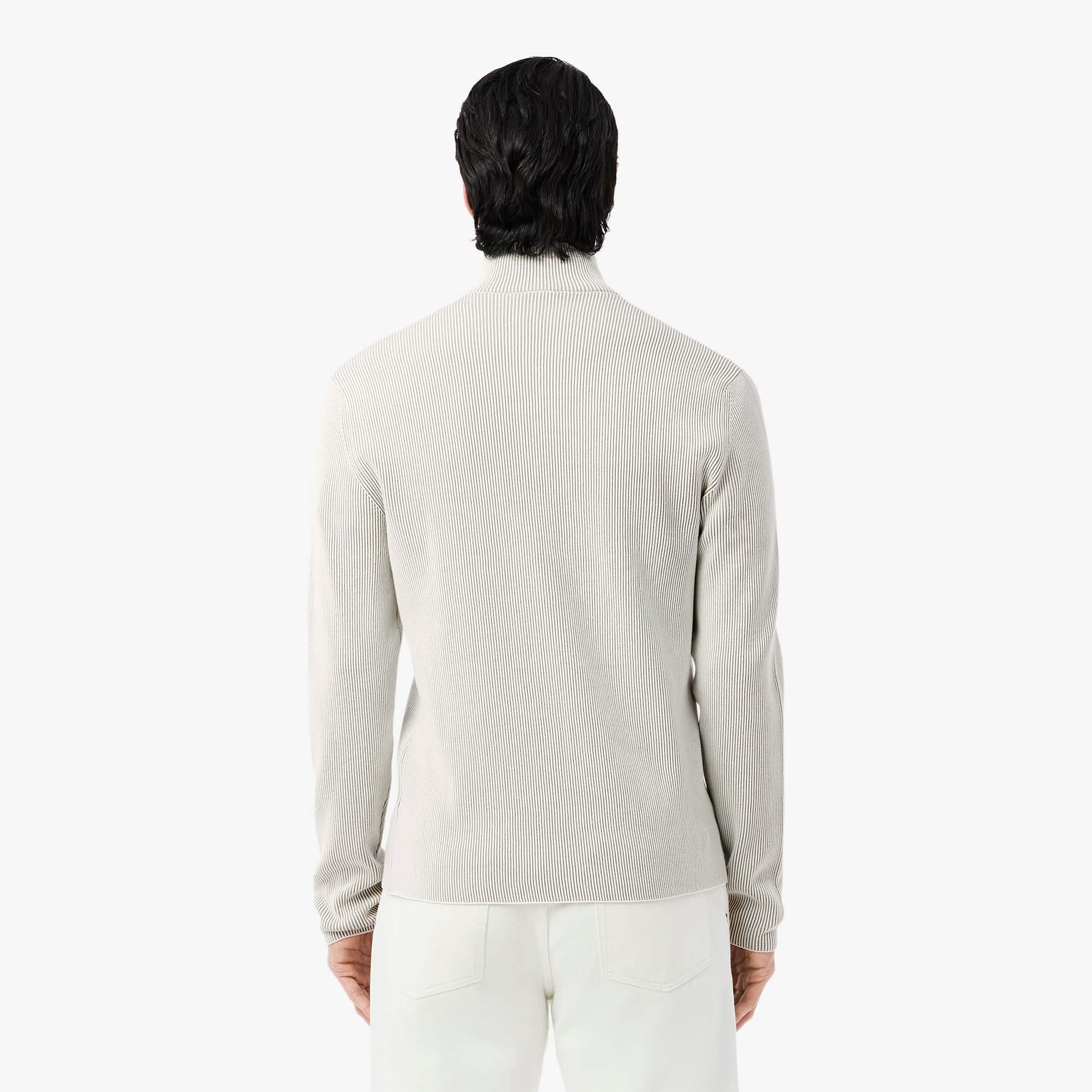 Suéter com Zíper Duplo Canelado e Listras Elegantes Lacoste