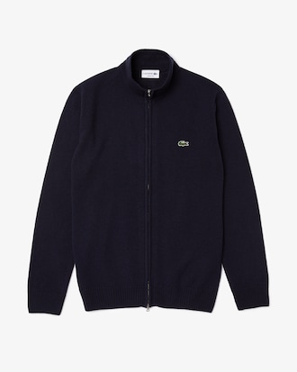 Cardig&atilde; masculino em l&atilde; com gola alta e z&iacute;per