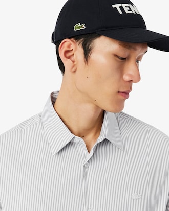 Camisa de corte ajustado de popel&iacute;n el&aacute;stico de rayas