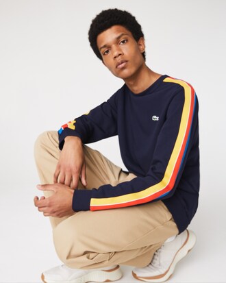 Moletom masculino Lacoste SPORT em fleece com faixas contrastantes