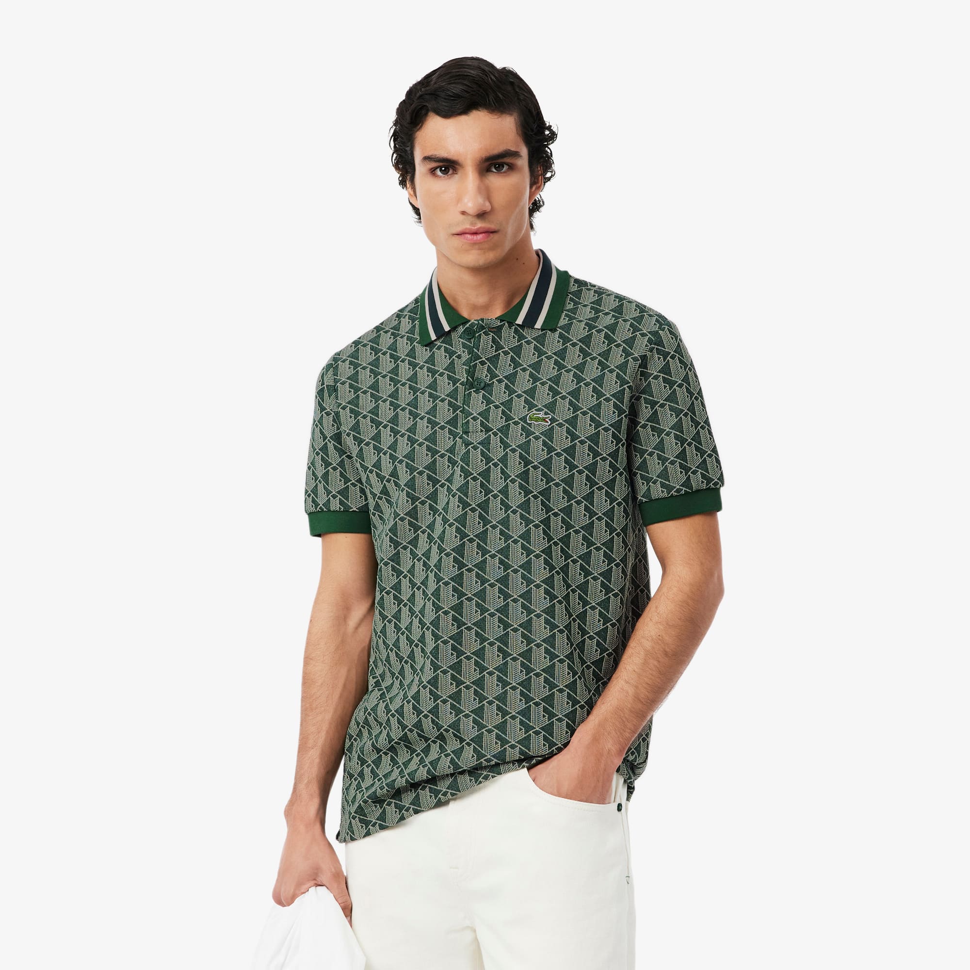 Polo Lacoste Masculina com Gola Contrastante e Monograma