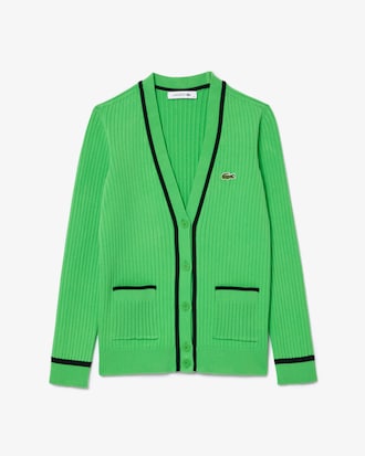 Cardigan de Tric&ocirc; com Malha Canelada 3D e Gola V