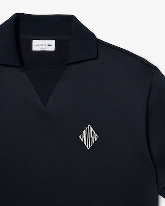 Loose Fit Badge Accent Fleece Polo Shirt