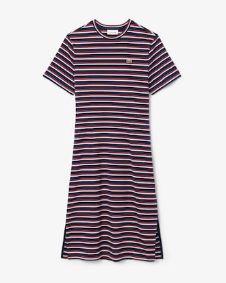 Vestido Tshirt Midi Manga Curta Jersey Raye Listrado