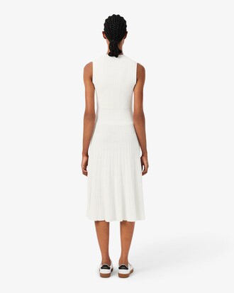 Pleated Ribbed Cotton Blend Dress