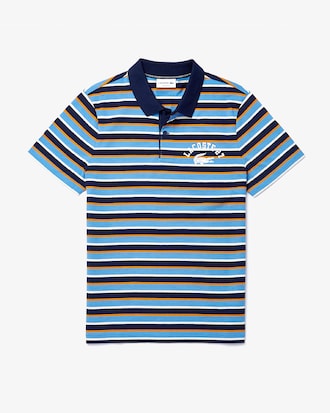 Polo masculina Lacoste Regular Fit em tric&ocirc; ultraleve listrado