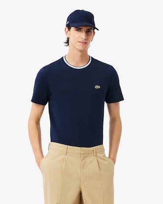 Camiseta de Algod&atilde;o com Colarinho Canelado com Caimento Regular