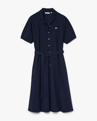 Vestido polo feminino em piqu&eacute; de algod&atilde;o com cinto