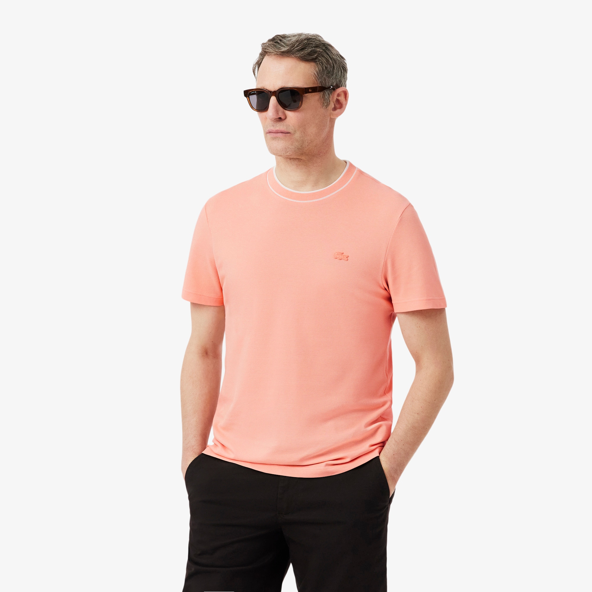 Camiseta Básica Masculina em Piquet com Gola Listrada Lacoste
