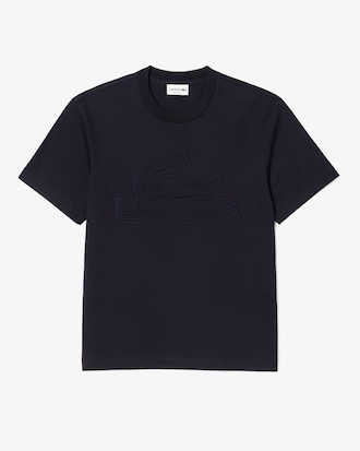 Camiseta Relaxed Fit em j&eacute;rsei com emblema acolchoado