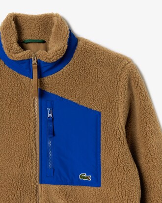 Jaqueta em fleece com z&iacute;per e colorblock