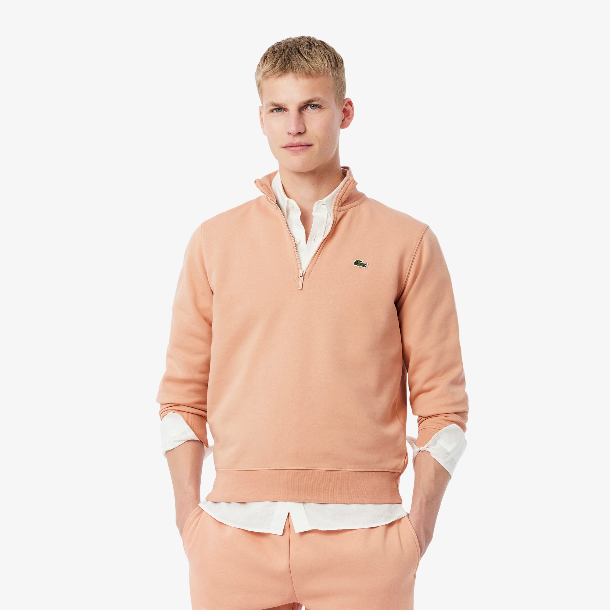 Blusa Gola Alta com Zíper em Lã de Algodão Lacoste