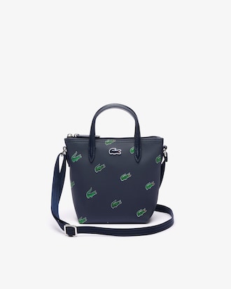 Mini bolsa tote transpassada com estampa de crocodilo