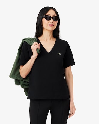 Camiseta de Algod&atilde;o com Gola V e Caimento Relaxado