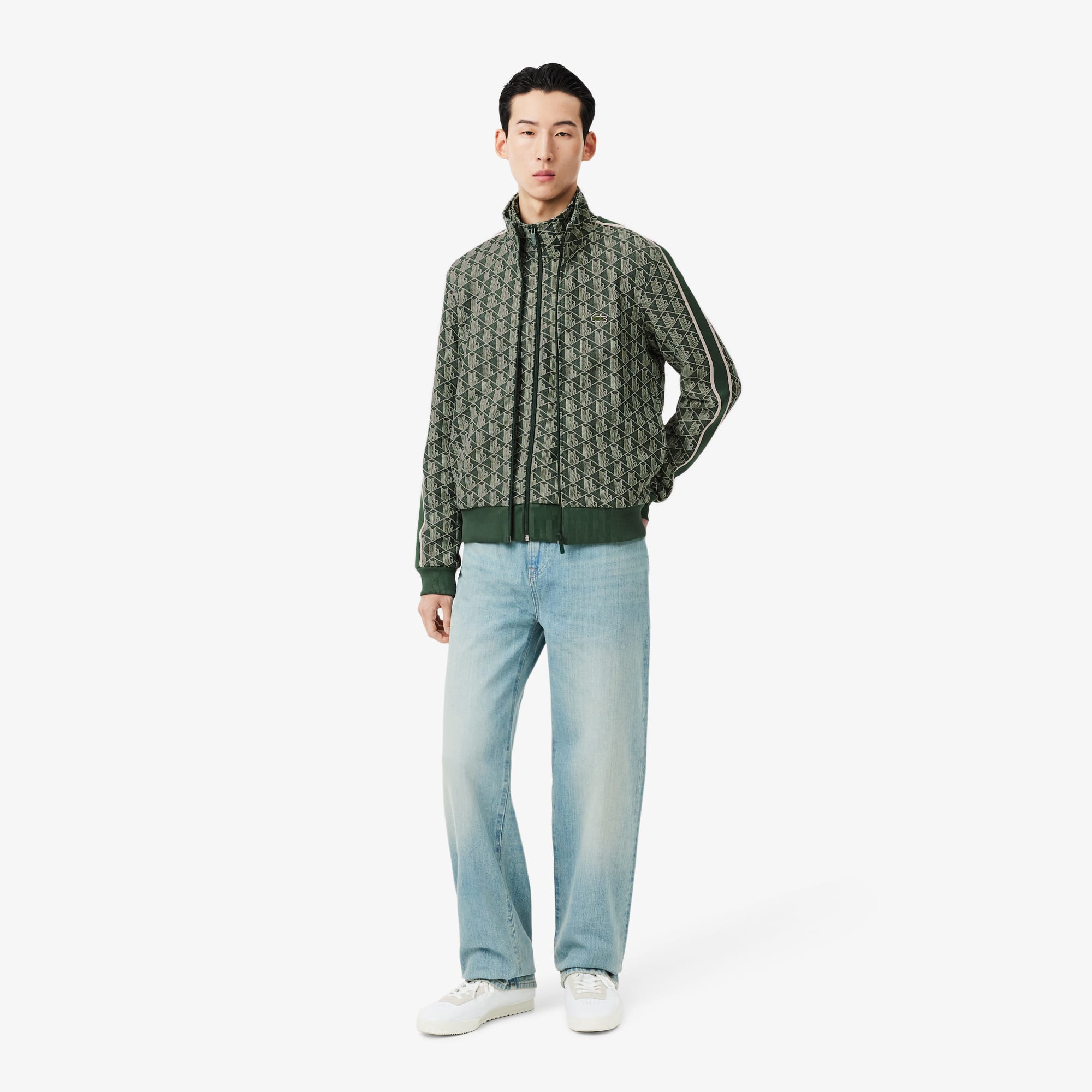 Moletom com Zíper Lacoste Paris em Jacquard Estampado