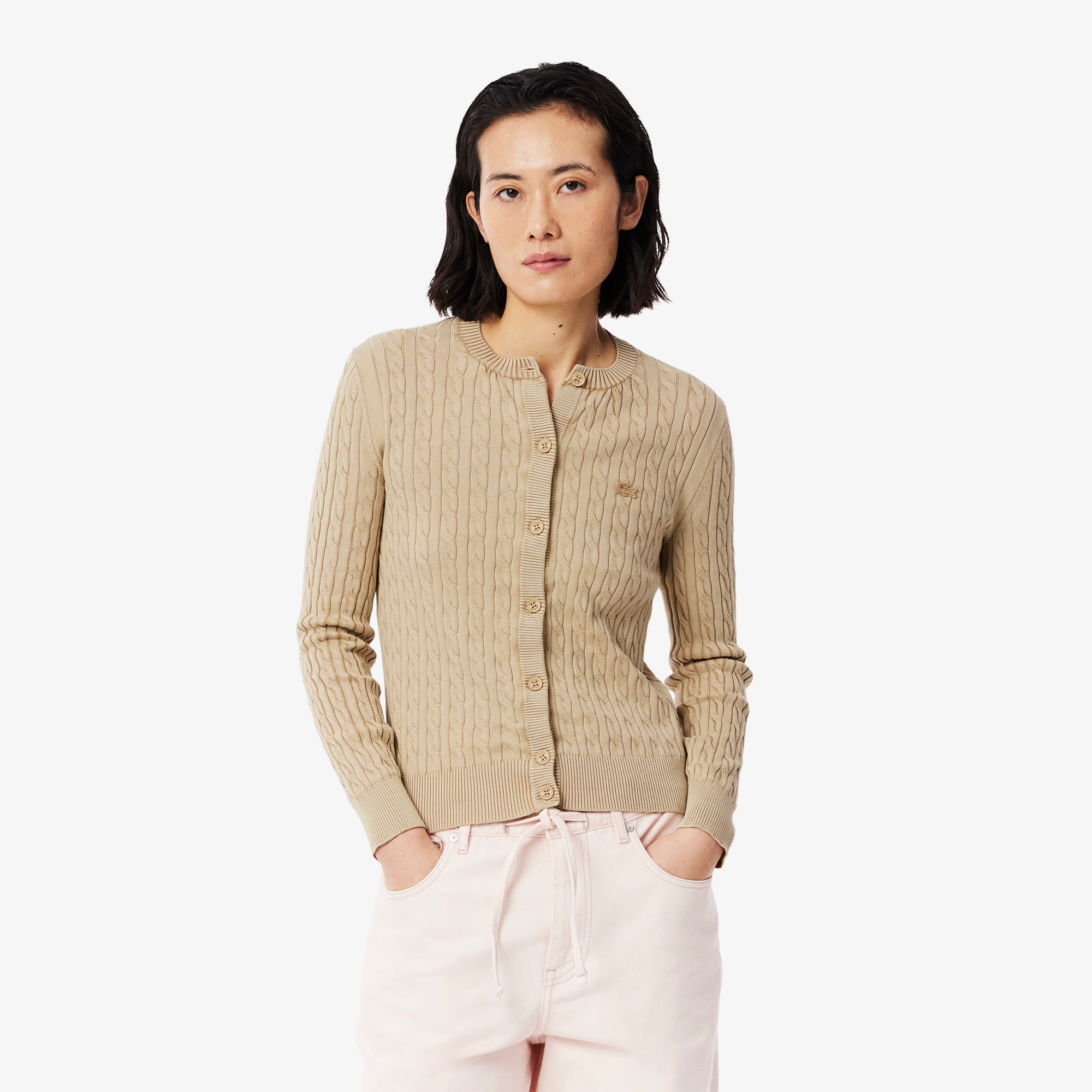 Cardigan Feminino Tricot Canelado Efeito Lavado Lacoste