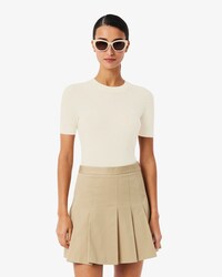 Su&eacute;ter de Malha Canelada de L&atilde; Merino de Mangas Curtas