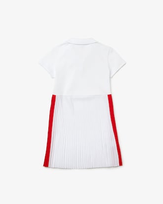 Vestido polo infantil em piqu&eacute; de algod&atilde;o leve com saia plissada