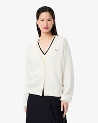 Cardigan de Algod&atilde;o de Ponto Arroz de Gola V