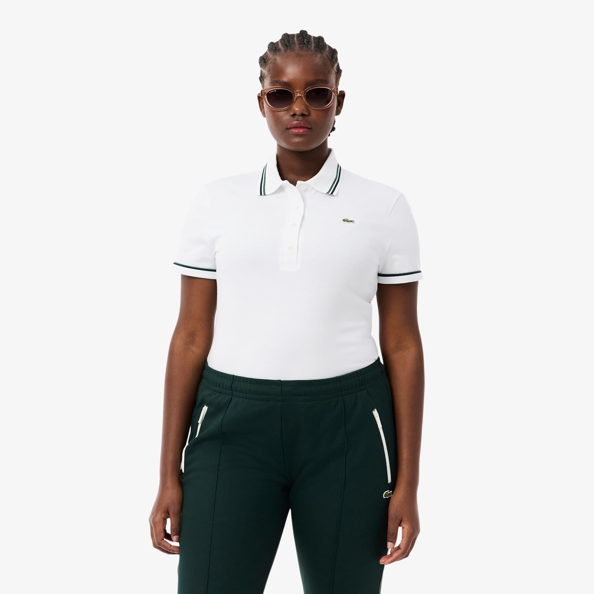 【LIDNM】Te/Ca Milled Light Polo Polo Feminina Lacoste Slim Fit Listras Contrastantes L.12.D