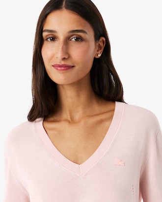 Jersey de cuello de pico de punto de canal&eacute; sin costuras