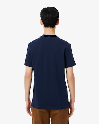 Remera De Piqu&eacute; Elastizado Con Cuello Rayado