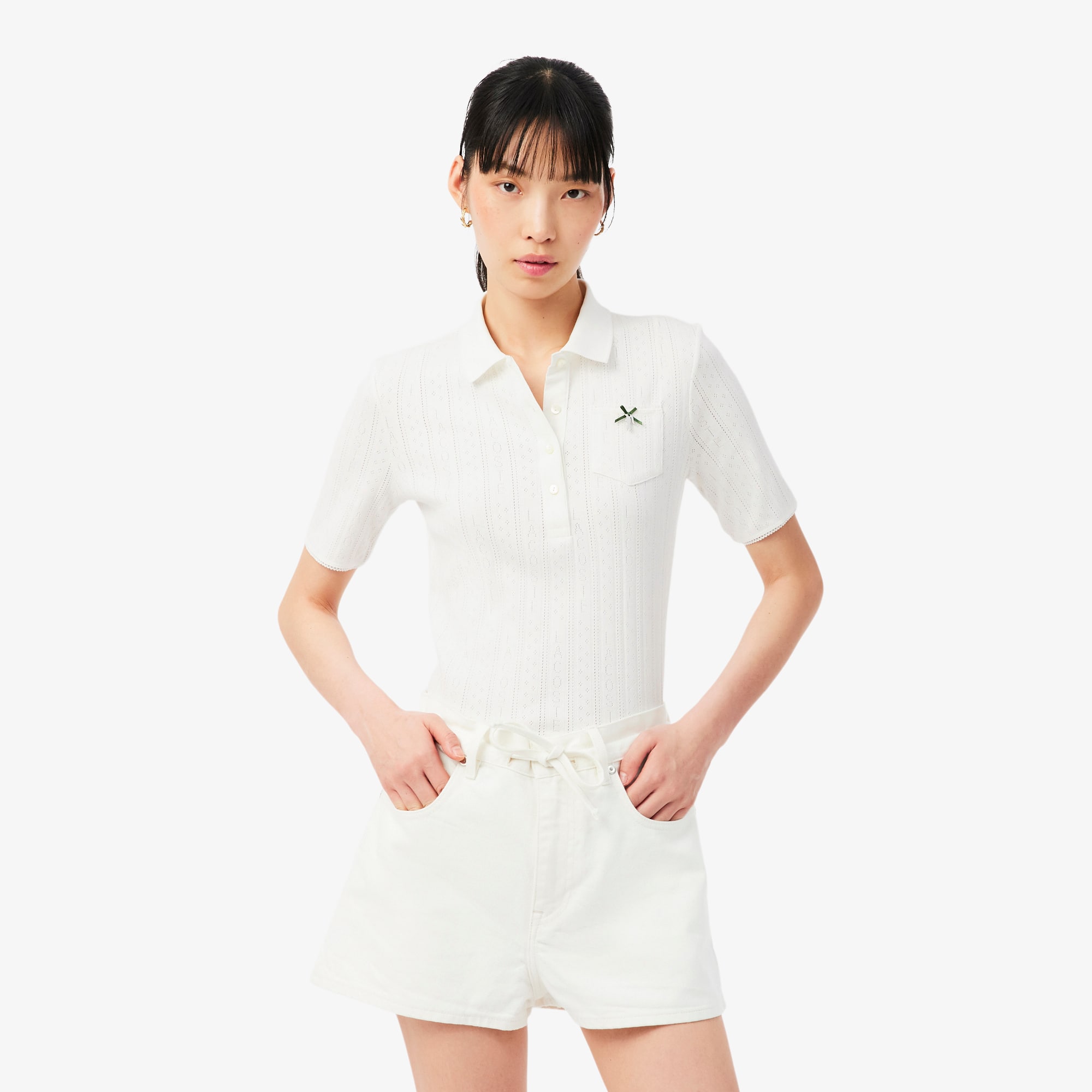 トップス LIDNM Te/Ca Milled Light Polo Polo Lacoste Feminina Slim Fit em Malha Pointelle L.12.D