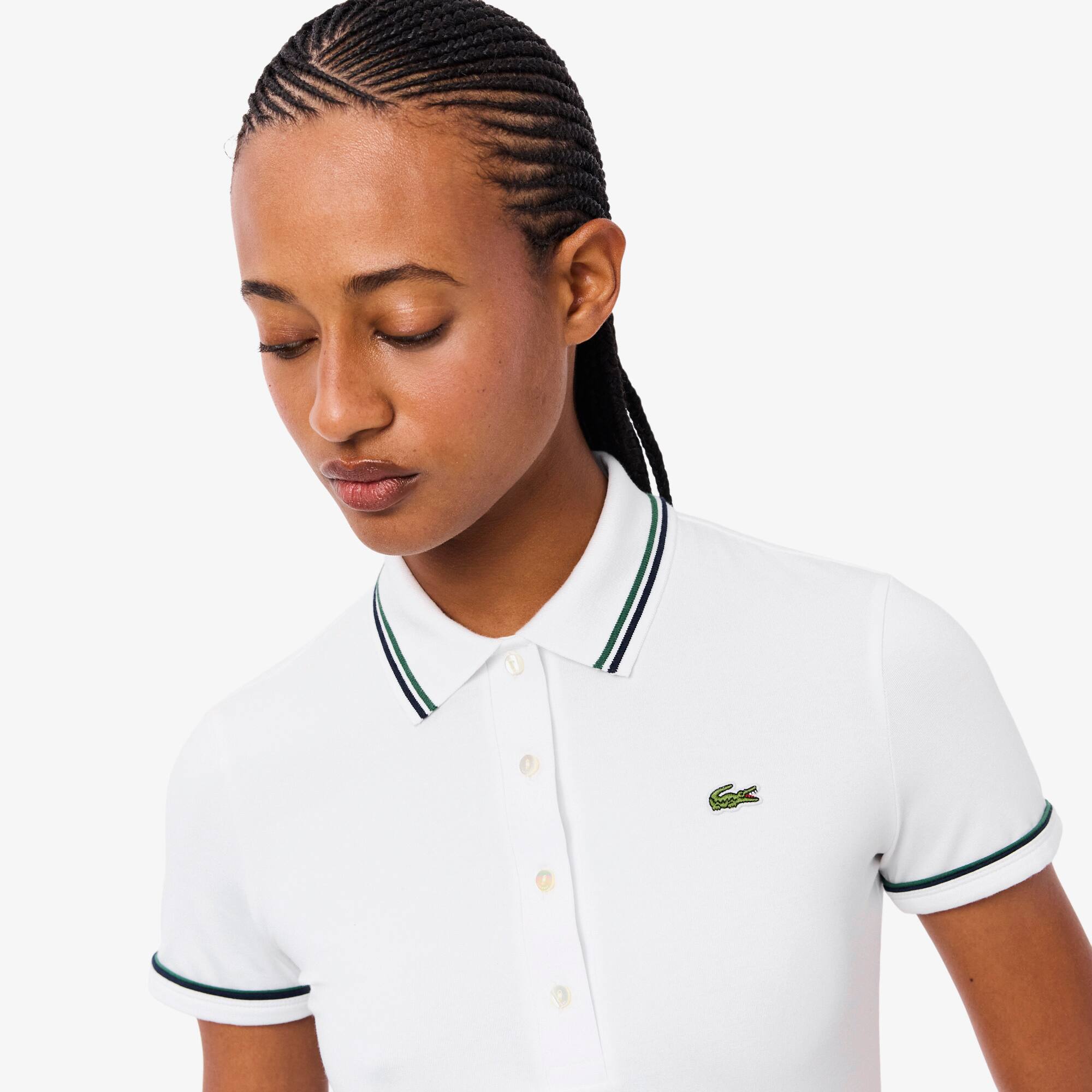 Polo Feminina Lacoste Slim Fit Listras Contrastantes L.12.D