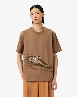 Remera con Cocodrilo Bordado con Mostacillas de Pasarela