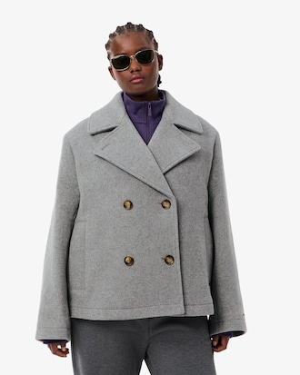 Short Oversized Wool Blend Pea Coat