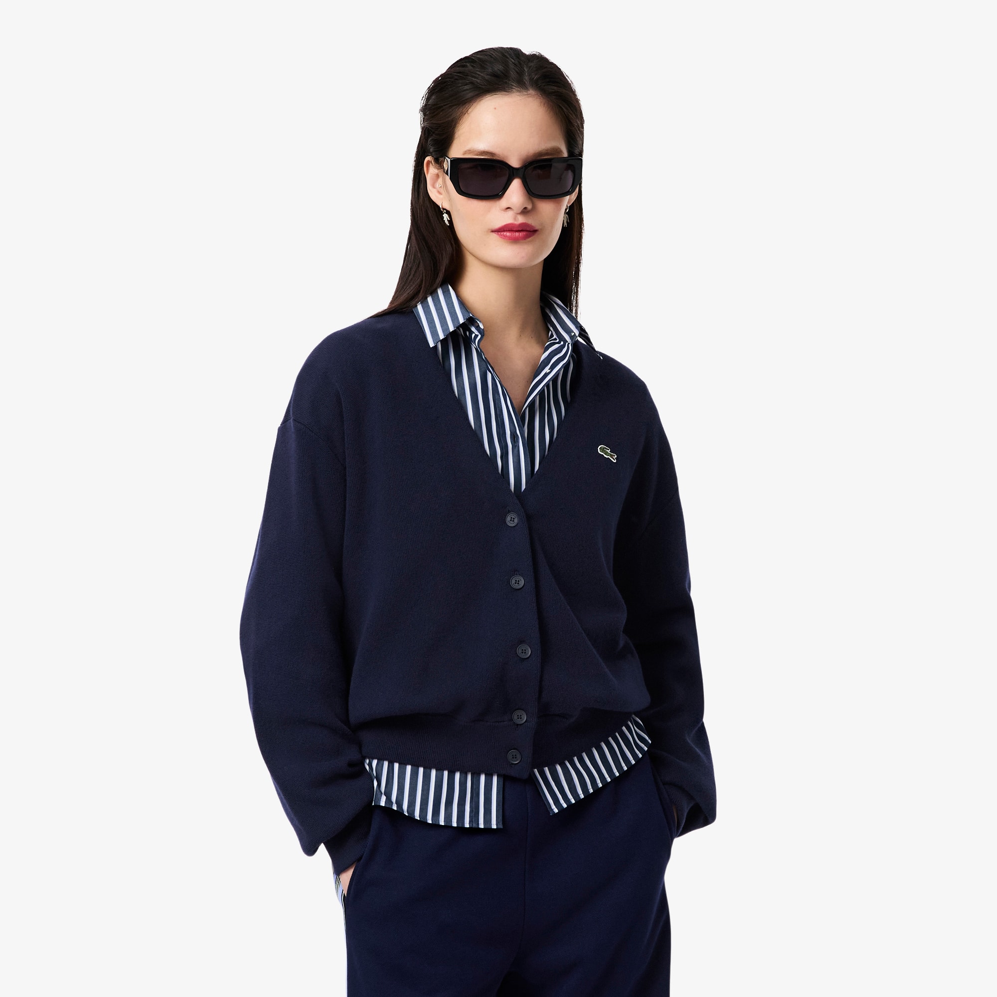 Cardigan Feminino Lacoste em Algodão Orgânico com Gola V