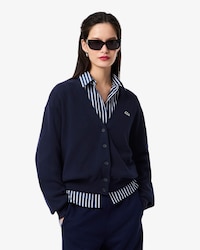 Cardigan de Algod&atilde;o de Ponto Arroz de Gola V