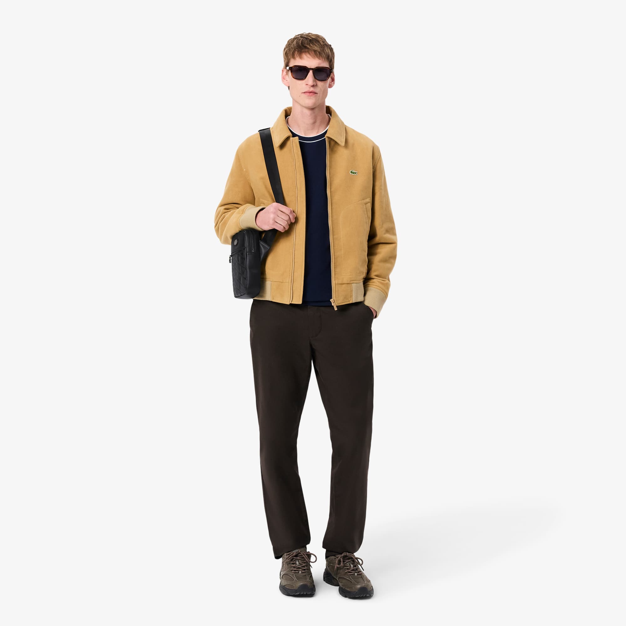 Mochila de Couro Verical com Monograma Lacoste